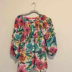 Pink Bright Watercolor floral Button Up Women's
